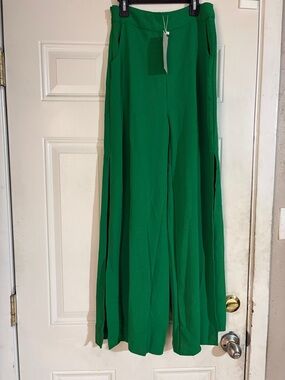 High-Waist Wide-Leg Green Palazzo Pants